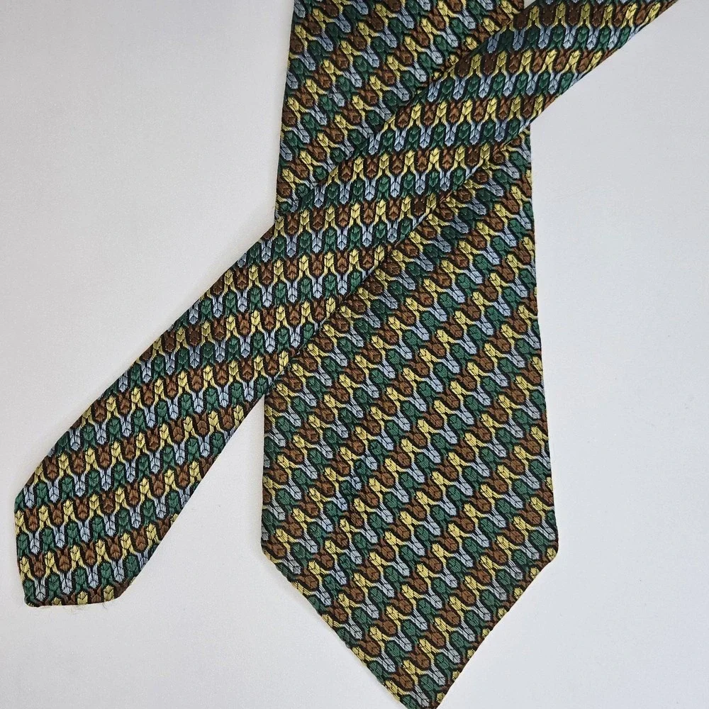 Vtg 60s Nadlers Rhodia Tie Woven Italy Green Gold Orange Geometric Mod Wide 4.5